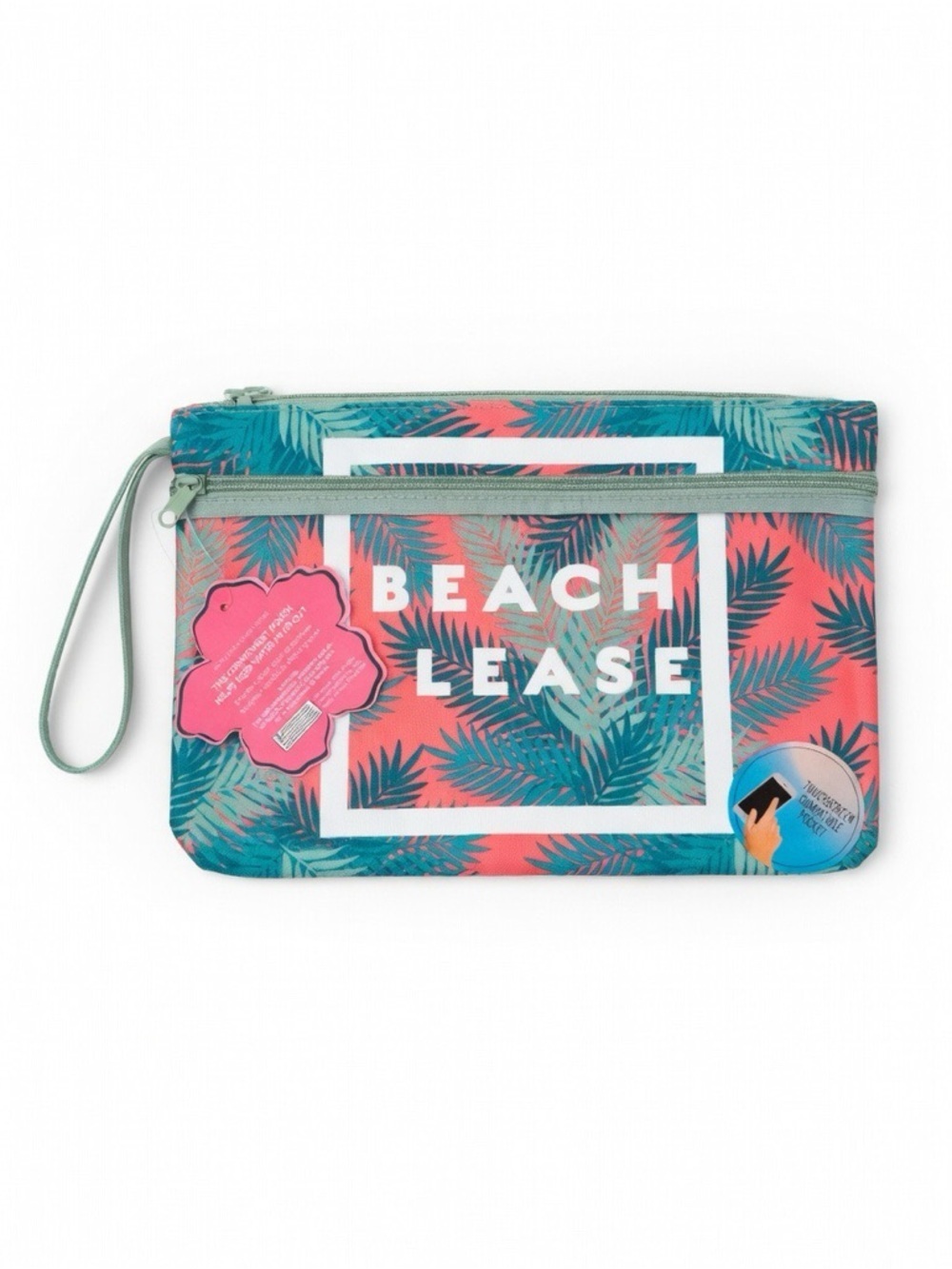 Beach Lease Tropical Print Wristlet Pouch - Coral & Teal - Picture 1 of 4